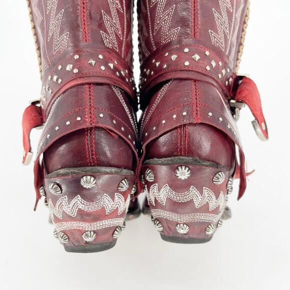 Rare Old Gringo Red Star Studded Belted Leather Western Cowgirl Boot size 7 - Picture 8 of 11